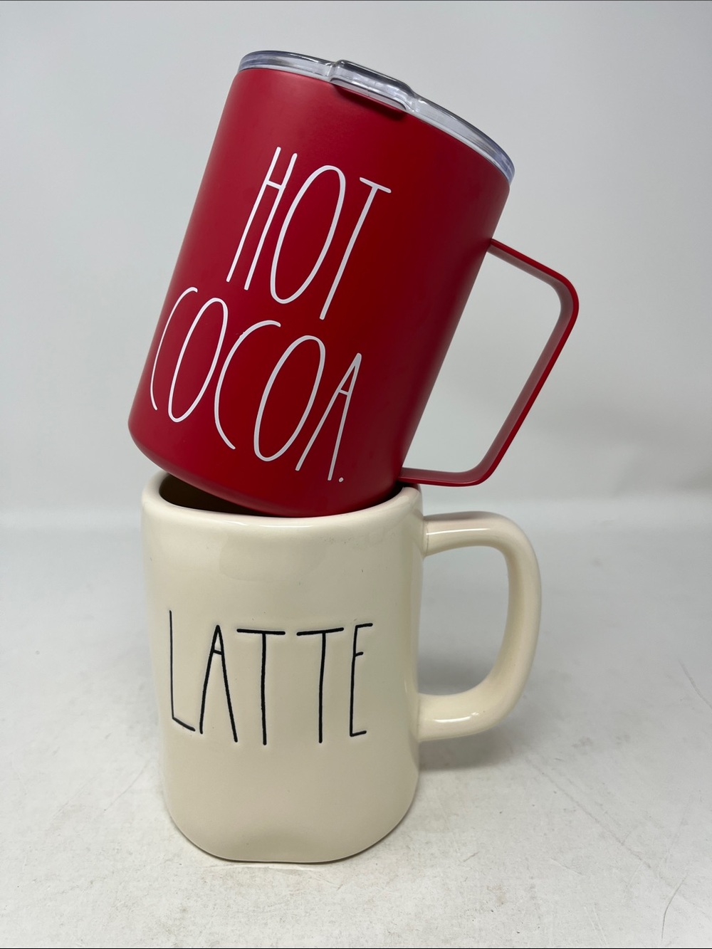 RAE DUNN BUNDLE INSULATED HOT COCOA WITH LID & OFF WHITE LATTE MUG NEW